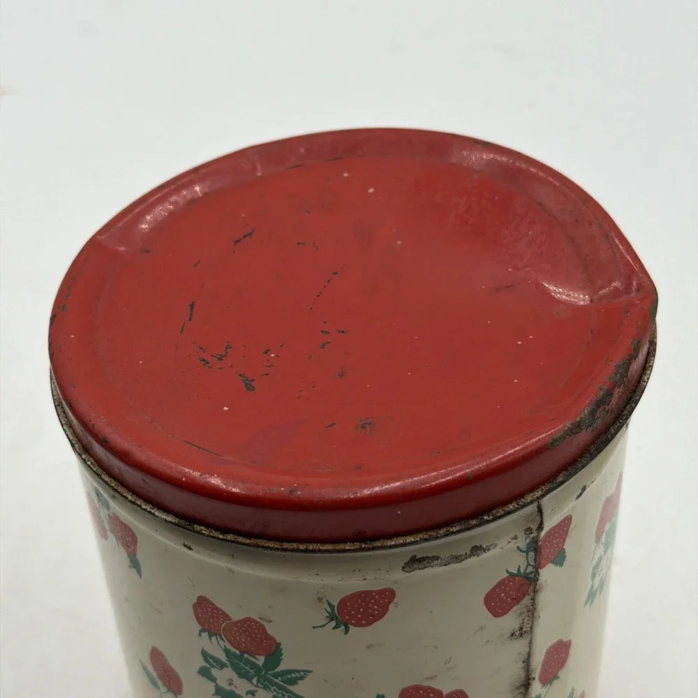 Vintage 1940s National Can Corp New York Strawberry Print Tin Canister Storage